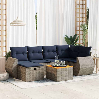 Set Divani da Giardino 7 pz con Cuscini Grigio in Polyrattan | homemem39