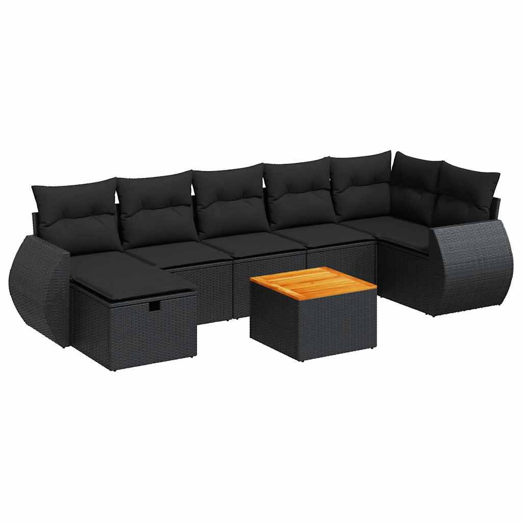 Set Divani da Giardino con Cuscini 8 pz Nero in Polyrattan | homemem39