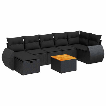 Set Divani da Giardino con Cuscini 8 pz Nero in Polyrattan
