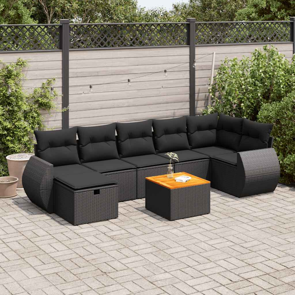 Set Divani da Giardino con Cuscini 8 pz Nero in Polyrattan | homemem39