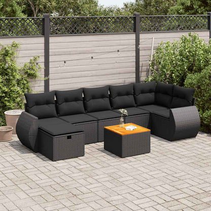 Set Divani da Giardino con Cuscini 8 pz Nero in Polyrattan | homemem39