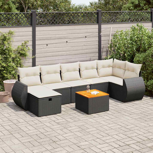 Set Divani da Giardino con Cuscini 8 pz Nero in Polyrattan - homemem39