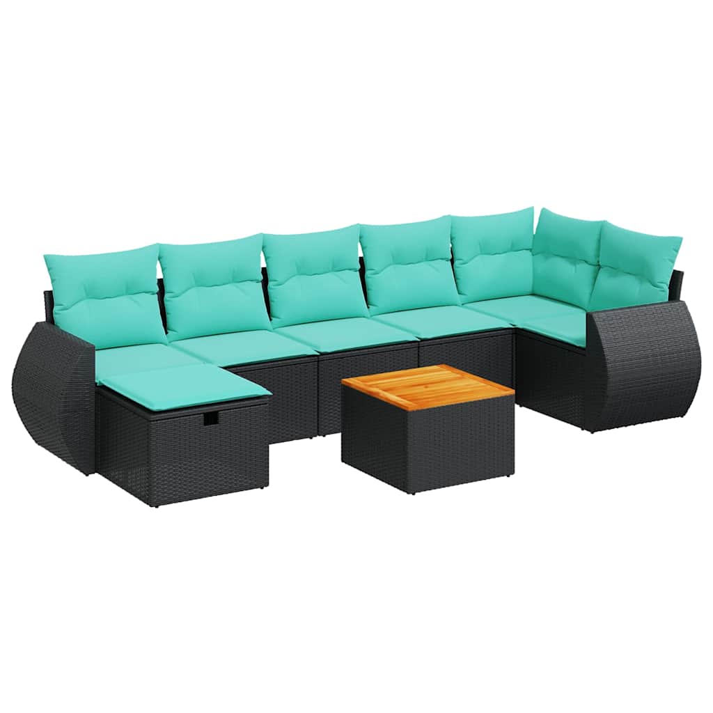 Set Divani da Giardino con Cuscini 8 pz Nero in Polyrattan | homemem39