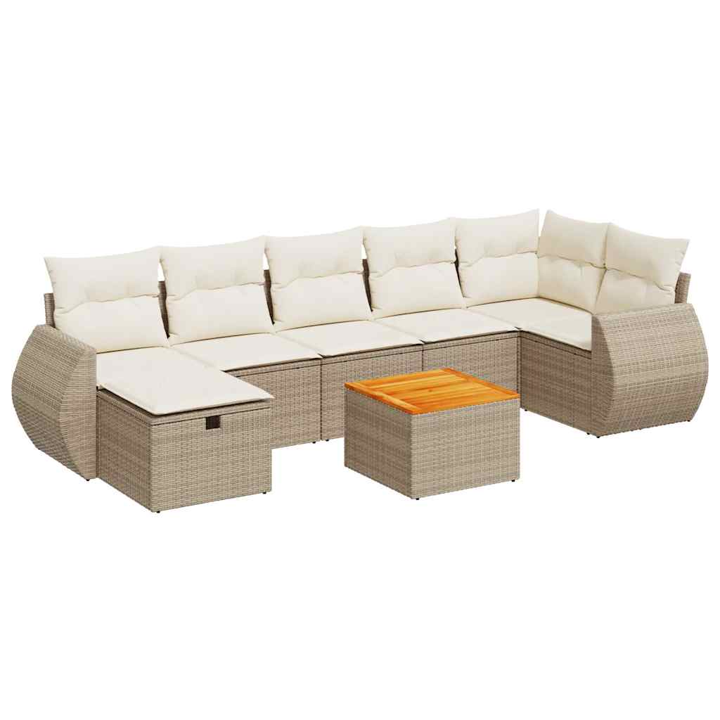 Set Divano da Giardino 8 pz con Cuscini Beige in Polyrattan | homemem39