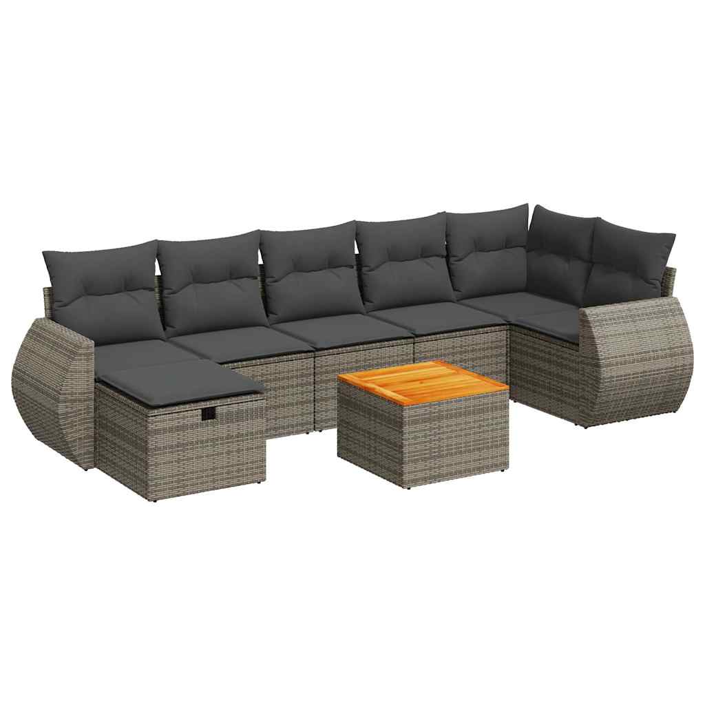 Set Divano da Giardino 8 pz con Cuscini Grigio in Polyrattan