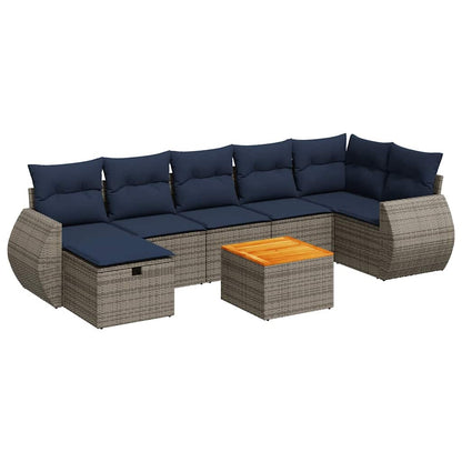 Set Divano da Giardino 8 pz con Cuscini Grigio in Polyrattan | homemem39