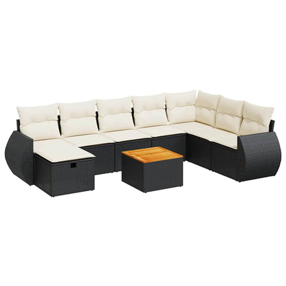 Set Divani da Giardino 9 pz con Cuscini Nero in Polyrattan | homemem39