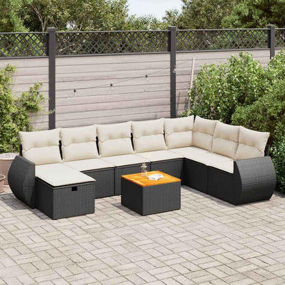 Set Divani da Giardino 9 pz con Cuscini Nero in Polyrattan | homemem39
