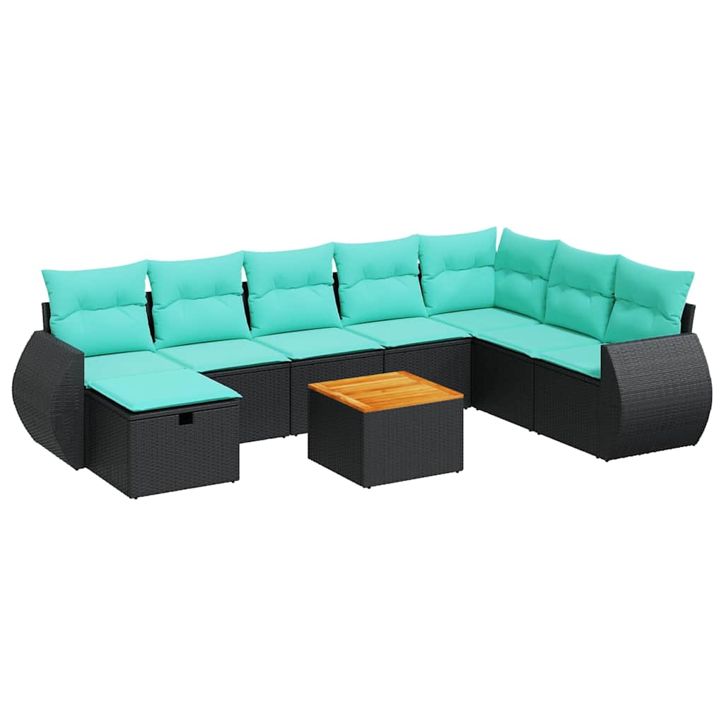 Set Divani da Giardino 9 pz con Cuscini Nero in Polyrattan | homemem39