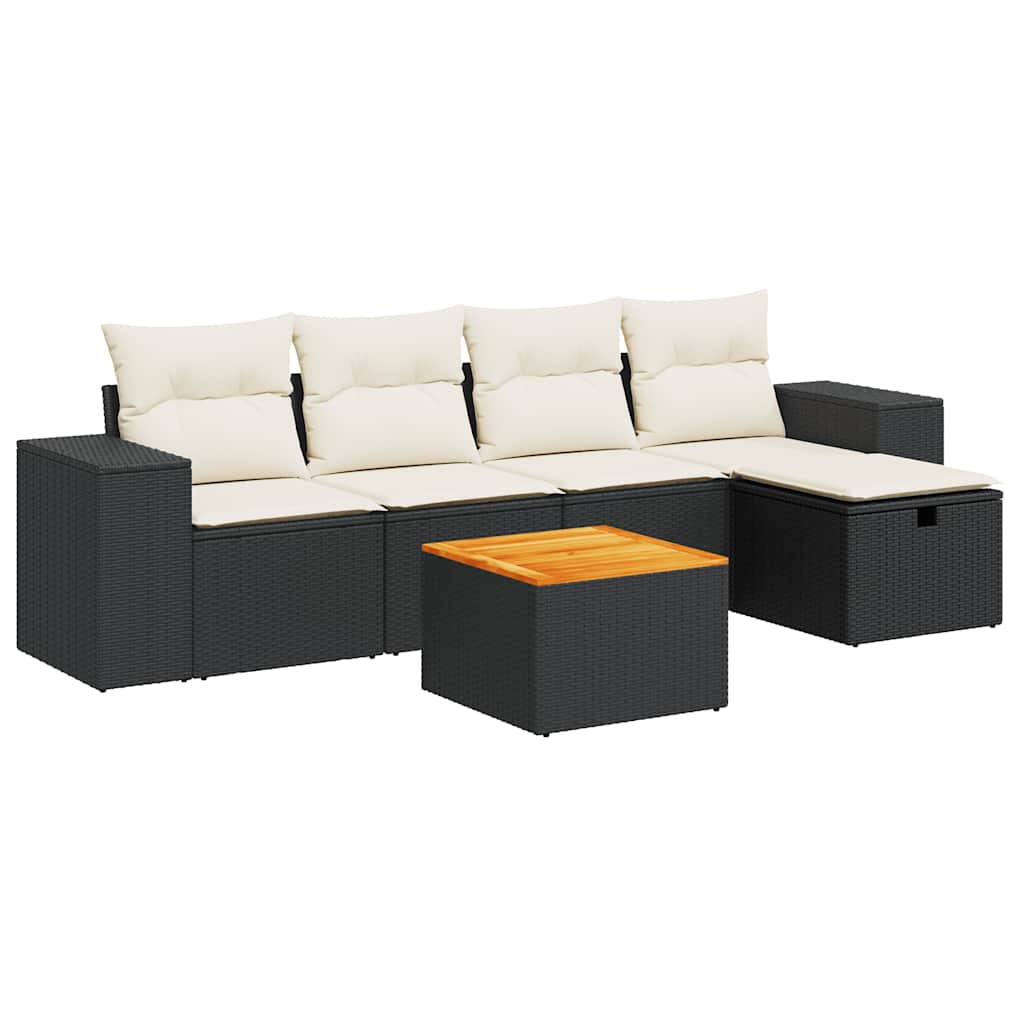 Set Divano da Giardino 6 pz con Cuscini Nero in Polyrattan | homemem39