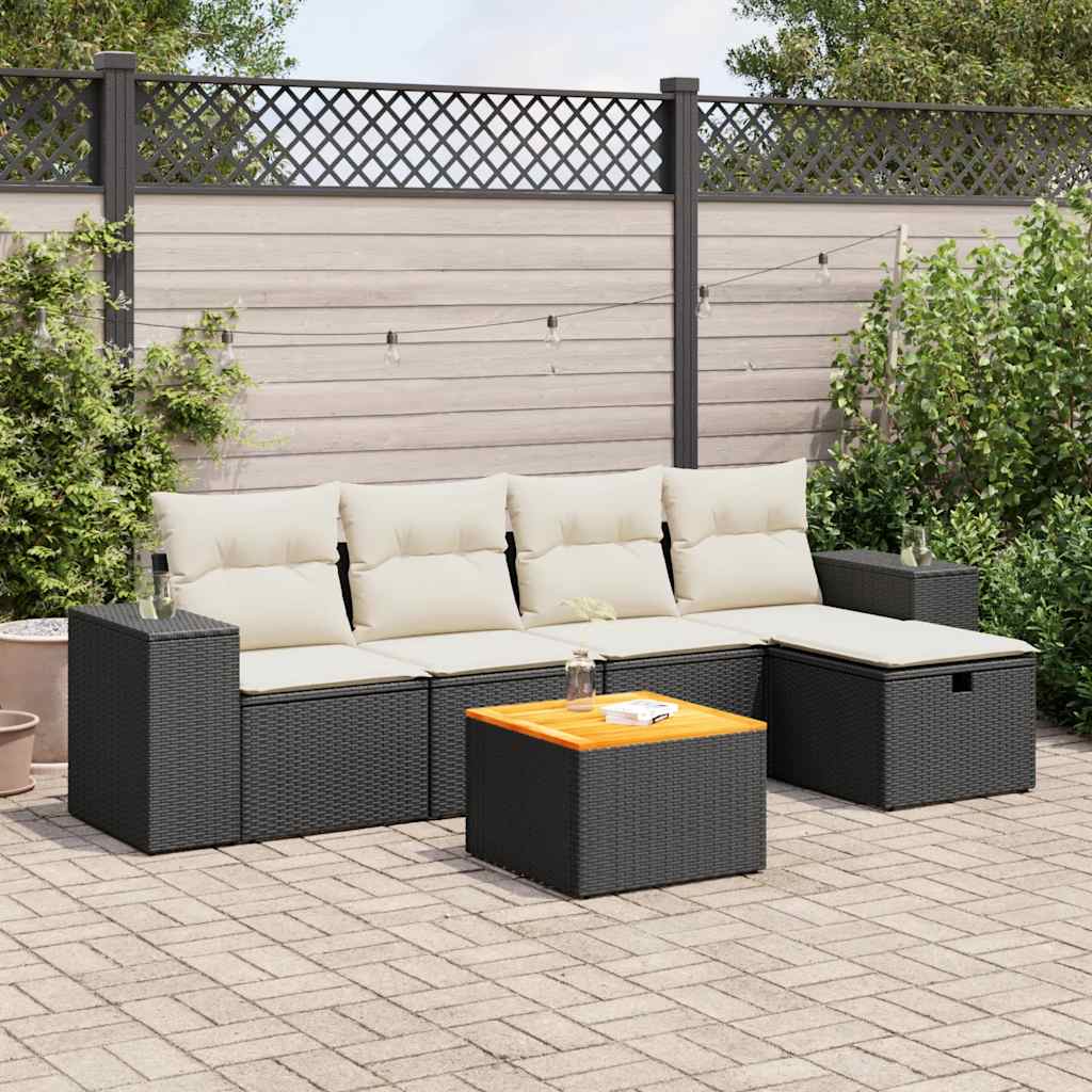 Set Divano da Giardino 6 pz con Cuscini Nero in Polyrattan | homemem39