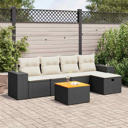 Set Divano da Giardino 6 pz con Cuscini Nero in Polyrattan | homemem39