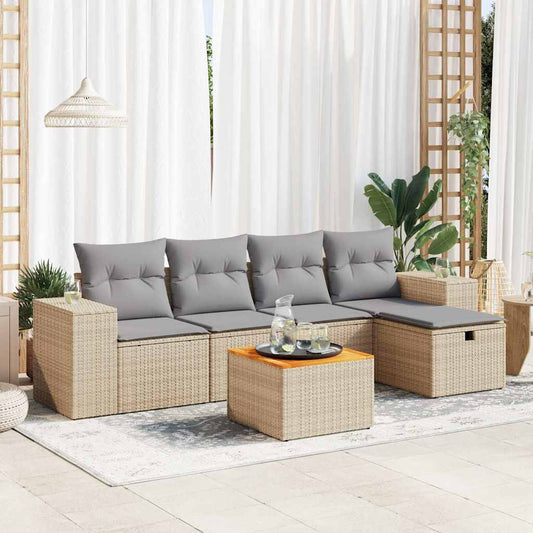 Set Divano da Giardino 6 pz con Cuscini Beige in Polyrattan - homemem39