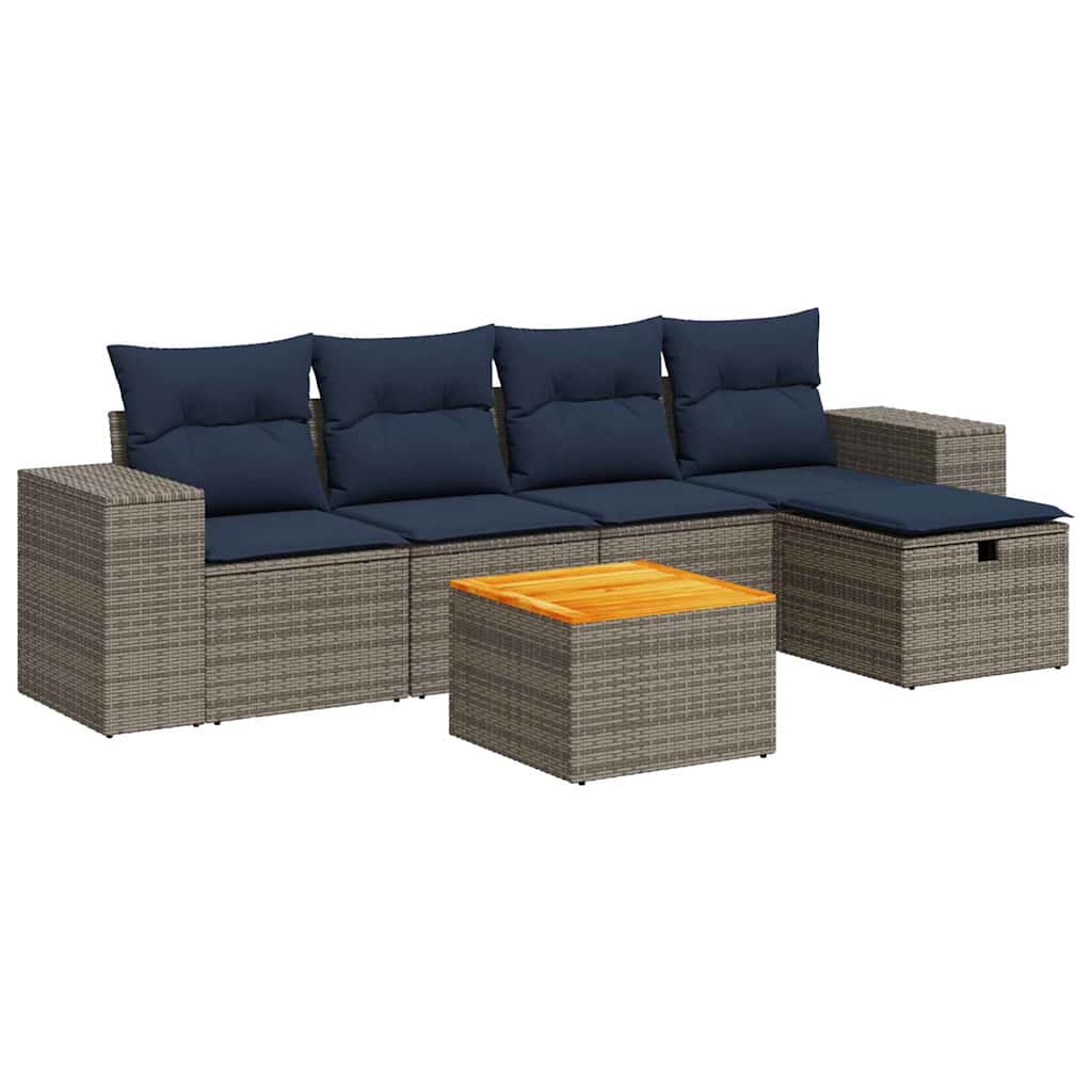 Set Divano da Giardino 6 pz con Cuscini Grigio in Polyrattan | homemem39