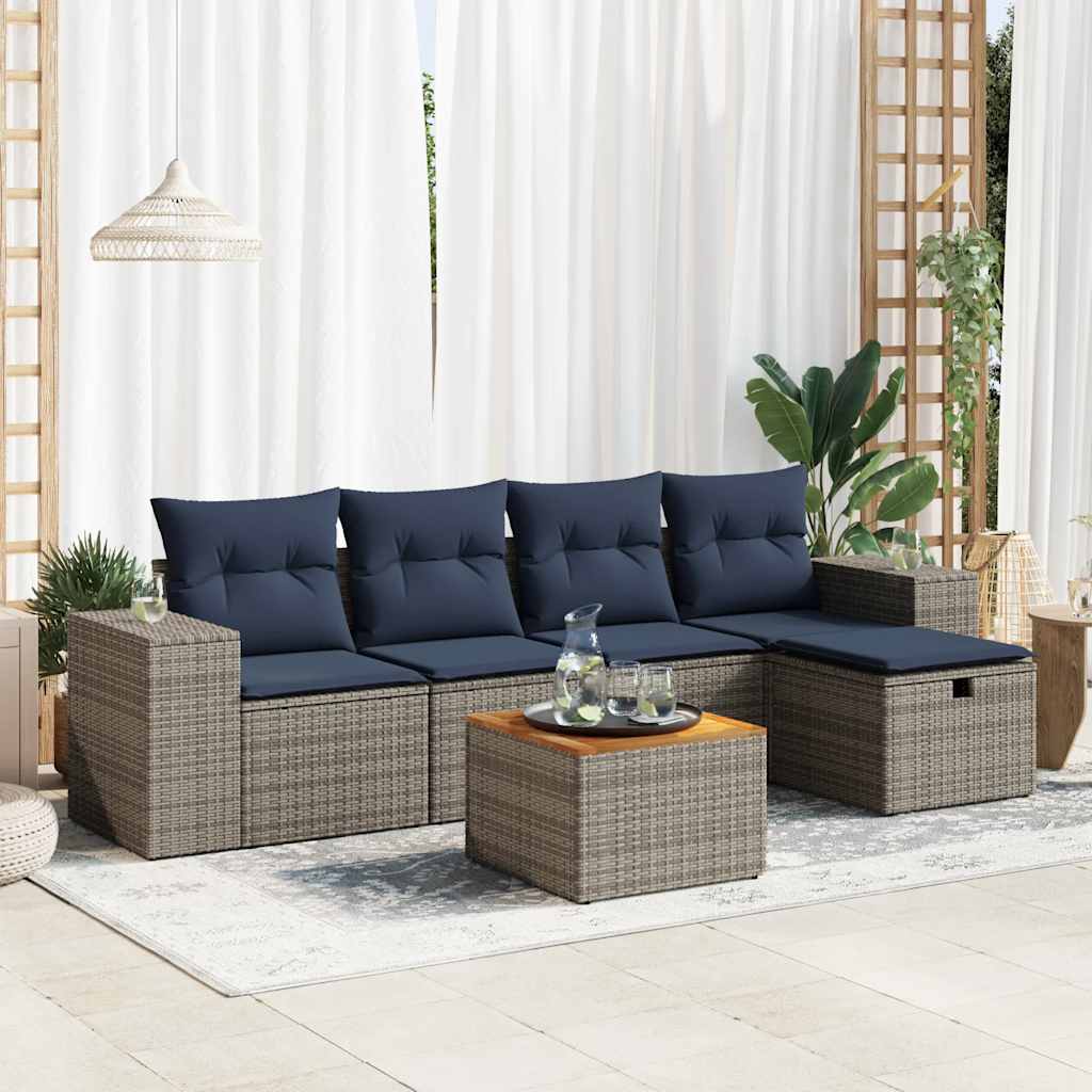 Set Divano da Giardino 6 pz con Cuscini Grigio in Polyrattan | homemem39