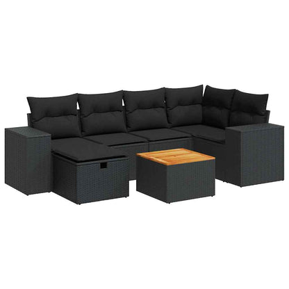 Set Divani da Giardino con Cuscini 7pz Nero Polyrattan