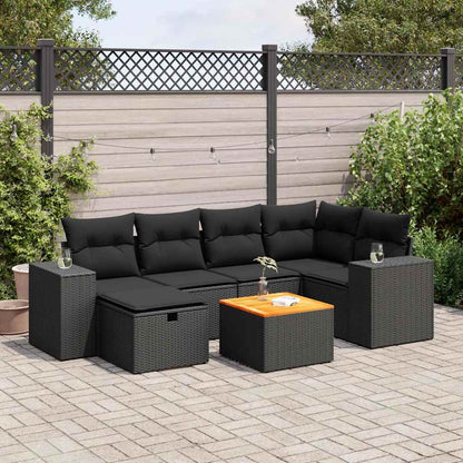 Set Divani da Giardino con Cuscini 7pz Nero Polyrattan | homemem39