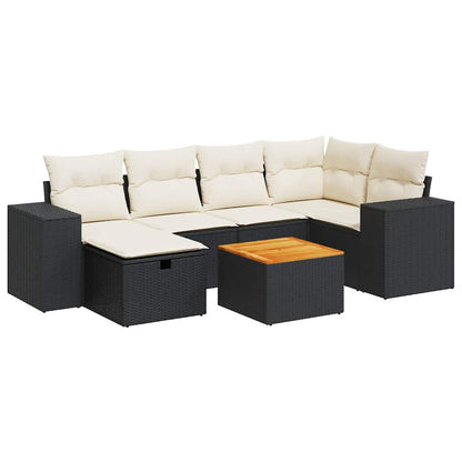 Set Divani da Giardino con Cuscini 7pz Nero Polyrattan | homemem39