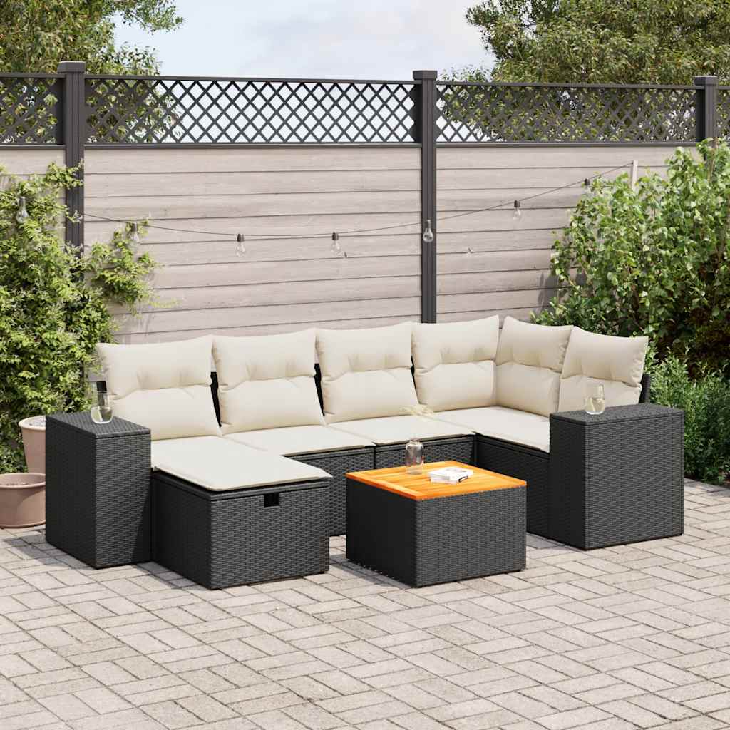 Set Divani da Giardino con Cuscini 7pz Nero Polyrattan | homemem39