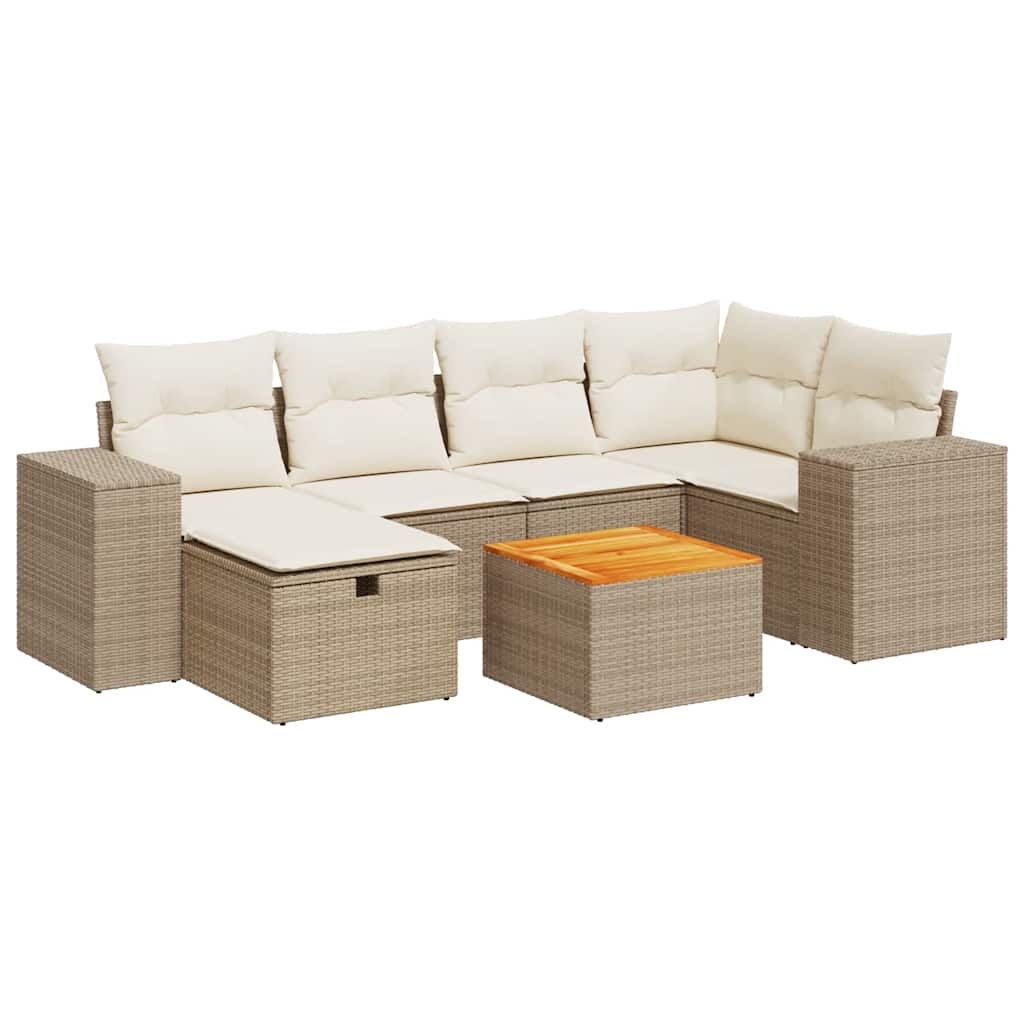 Set Divani da Giardino 7 pz con Cuscini Beige in Polyrattan