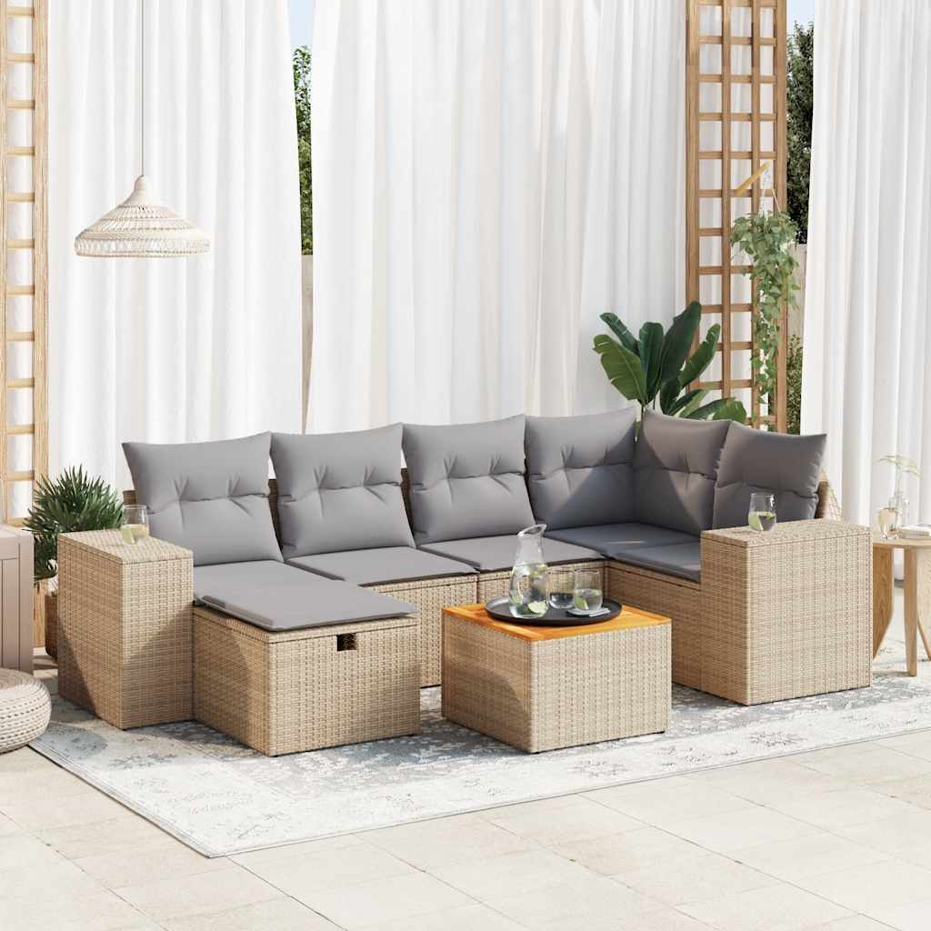 Set Divani da Giardino 7 pz con Cuscini in Polyrattan