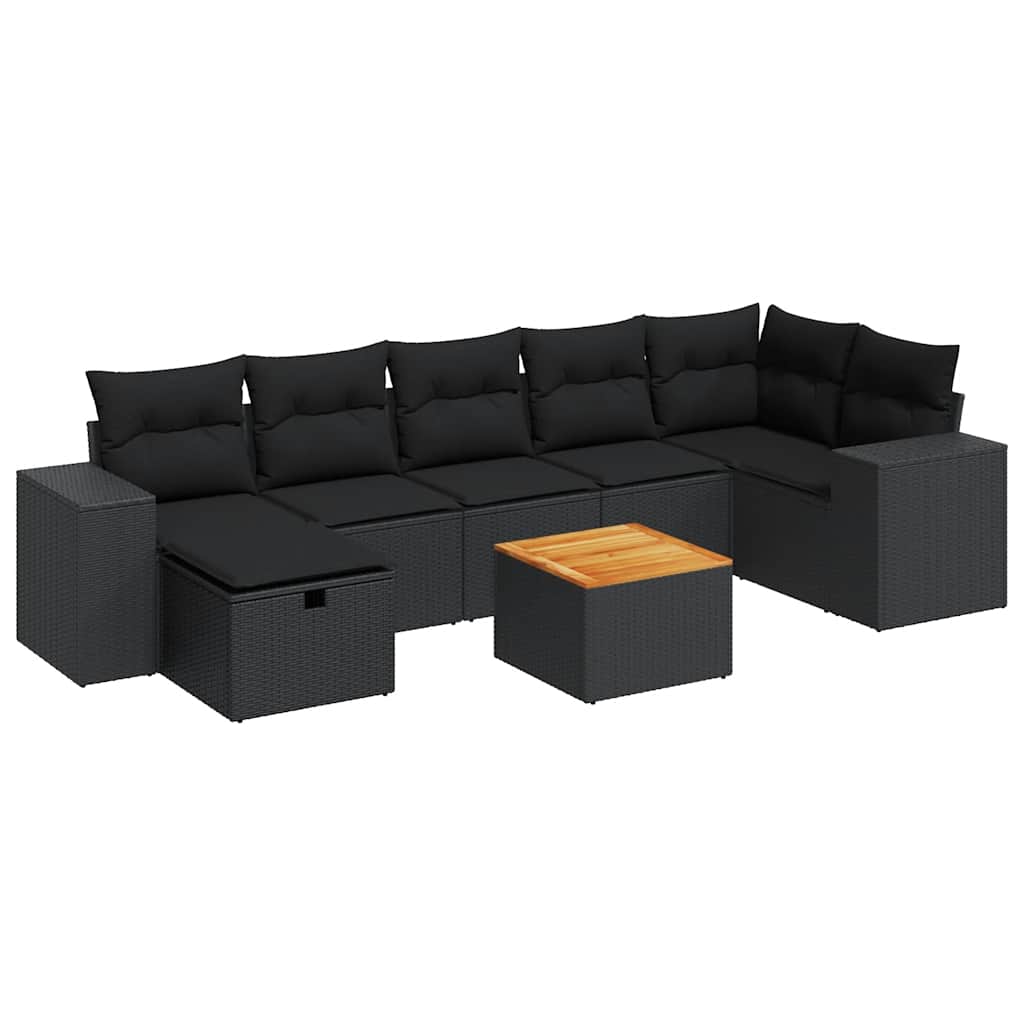 Set Divani da Giardino con Cuscini 8 pz Nero in Polyrattan