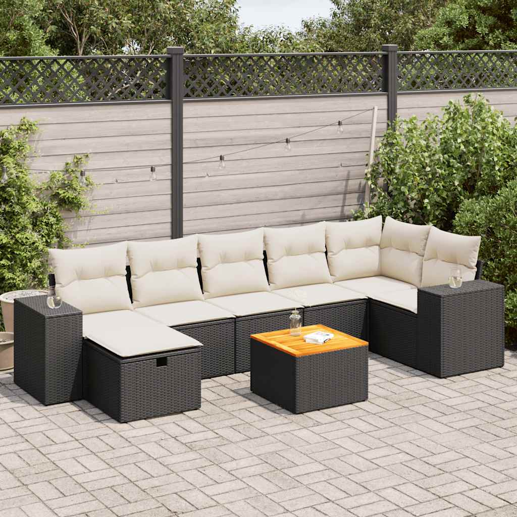 Set Divani da Giardino con Cuscini 8 pz Nero in Polyrattan - homemem39