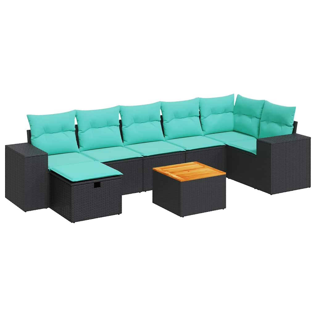 Set Divani da Giardino con Cuscini 8 pz Nero in Polyrattan | homemem39