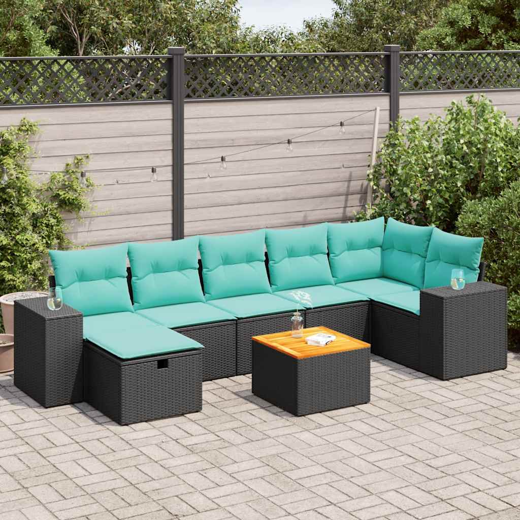 Set Divani da Giardino con Cuscini 8 pz Nero in Polyrattan