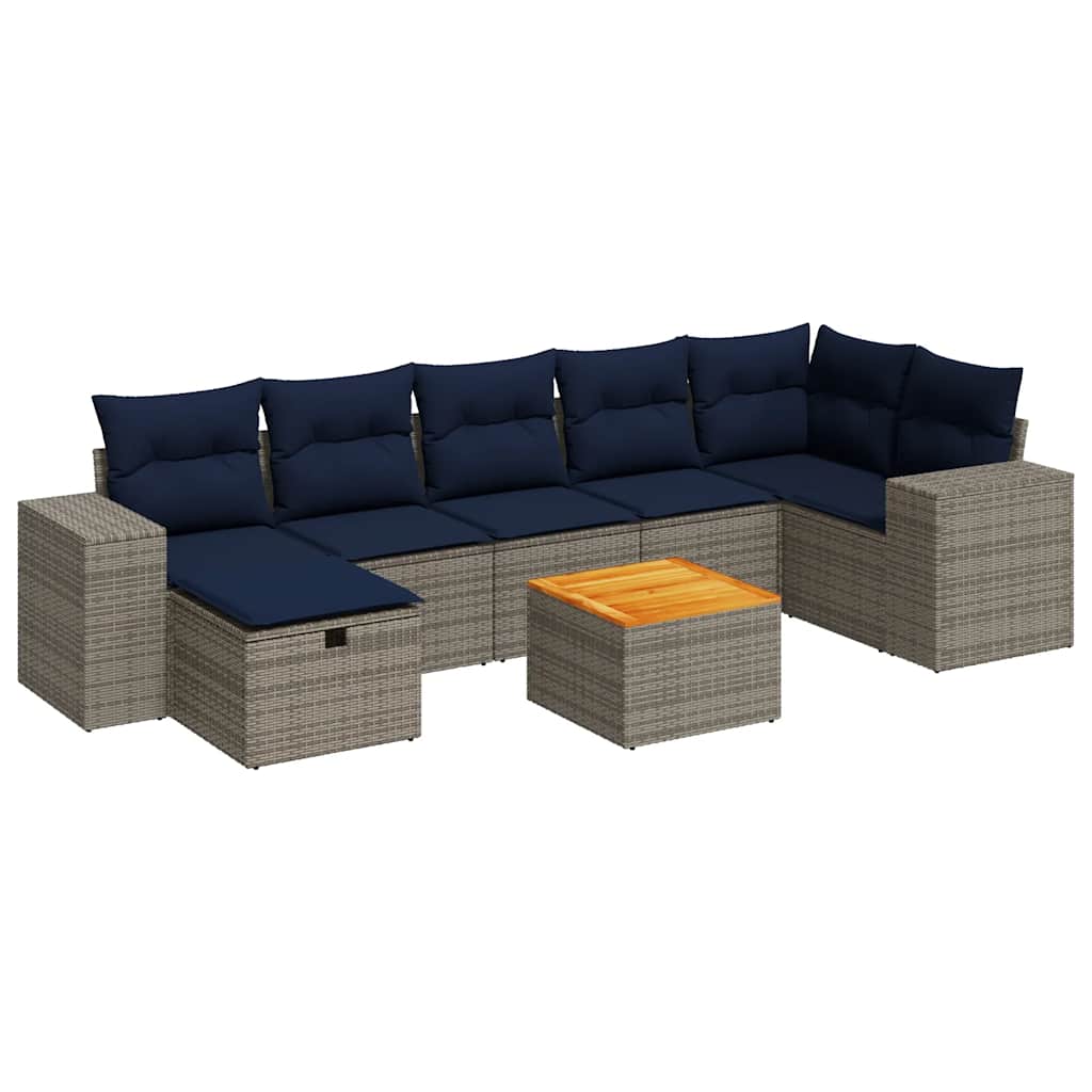 Set Divano da Giardino 8 pz con Cuscini Grigio in Polyrattan | homemem39