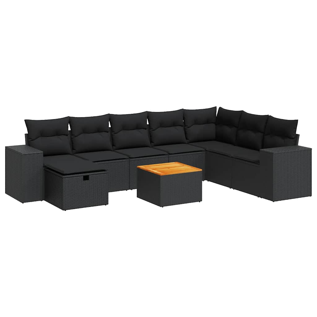 Set Divani da Giardino 9 pz con Cuscini Nero in Polyrattan | homemem39