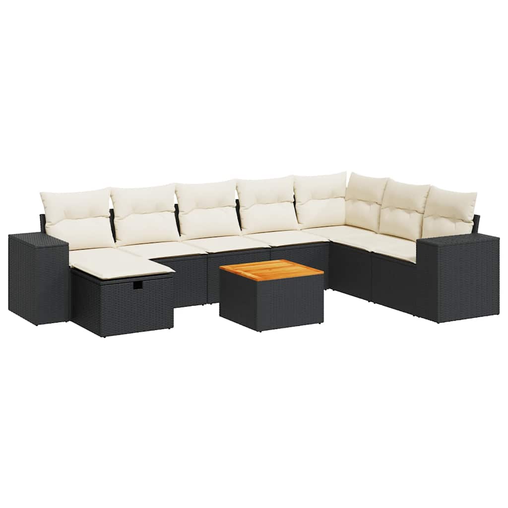 Set Divani da Giardino 9 pz con Cuscini Nero in Polyrattan | homemem39