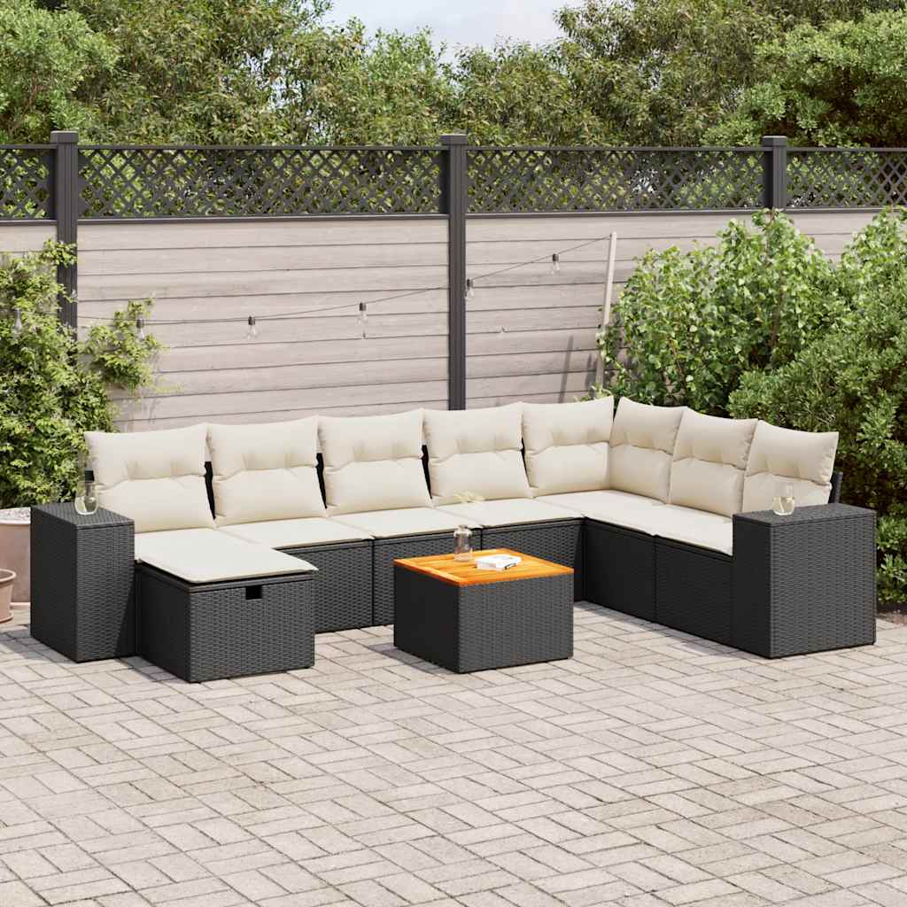 Set Divani da Giardino 9 pz con Cuscini Nero in Polyrattan | homemem39