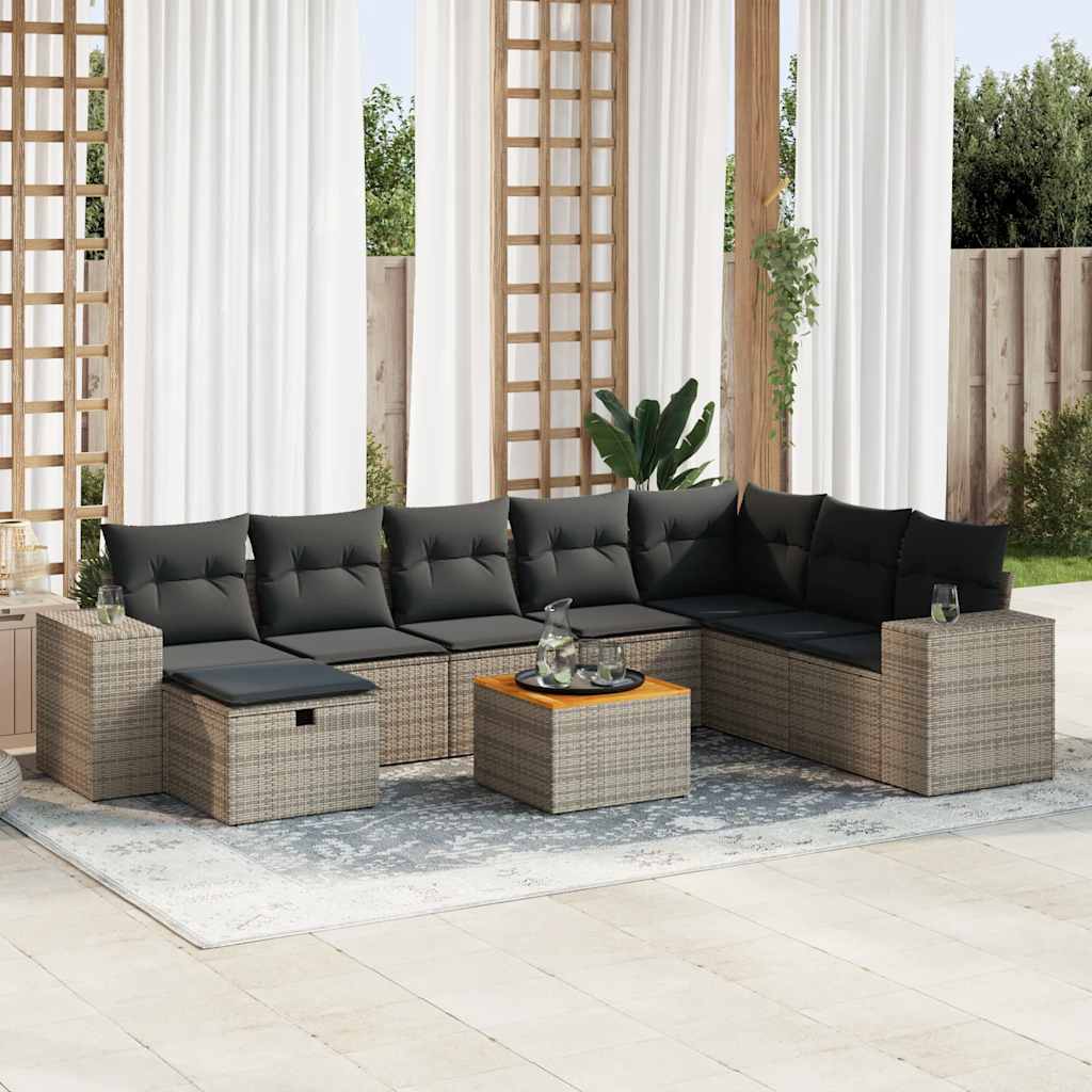 Set Divano da Giardino 9 pz con Cuscini Grigio in Polyrattan | homemem39