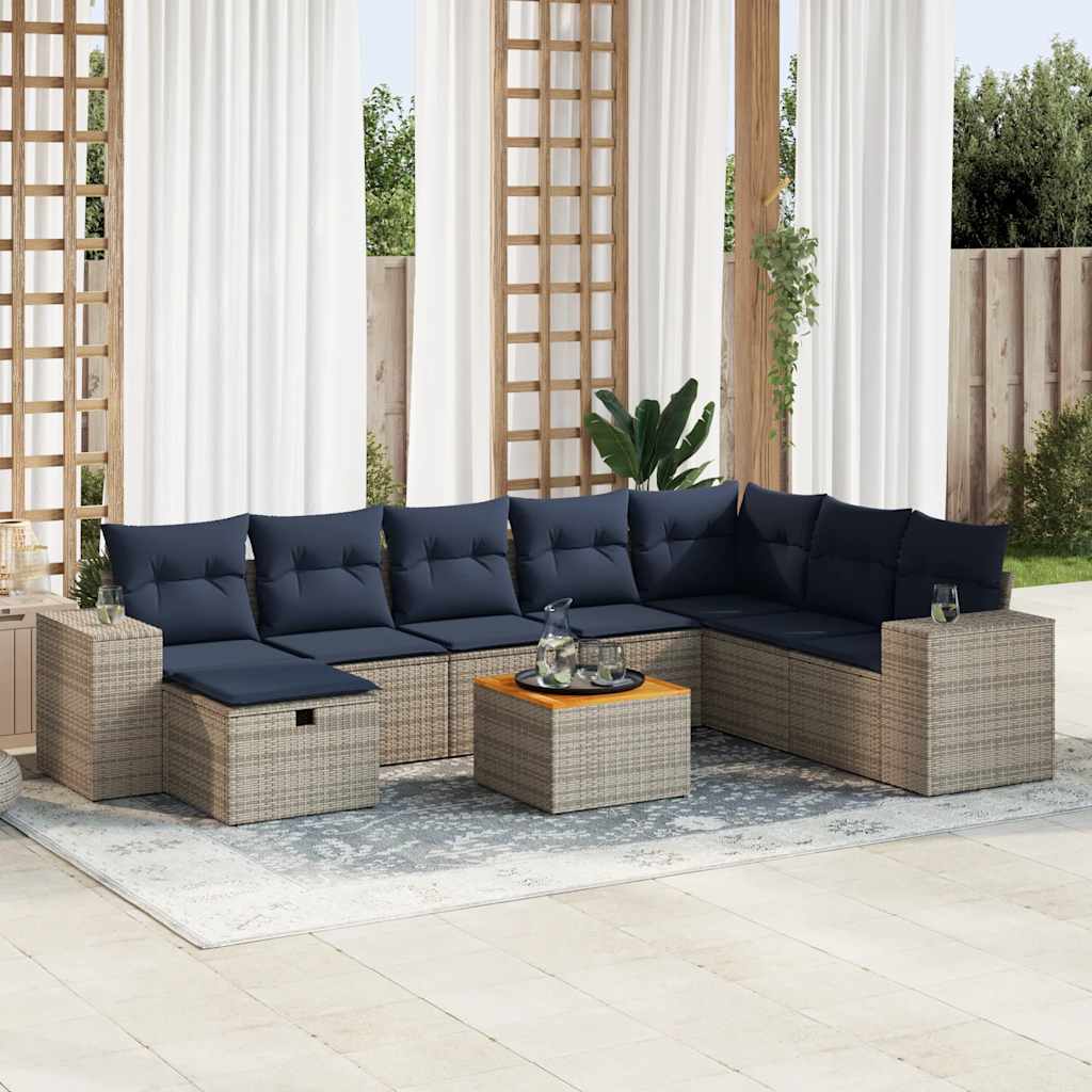 Set Divano da Giardino 9 pz con Cuscini Grigio in Polyrattan | homemem39