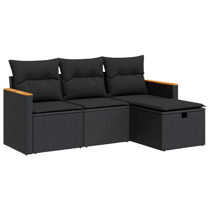 Set Divani da Giardino 4 pz con Cuscini Nero in Polyrattan | homemem39