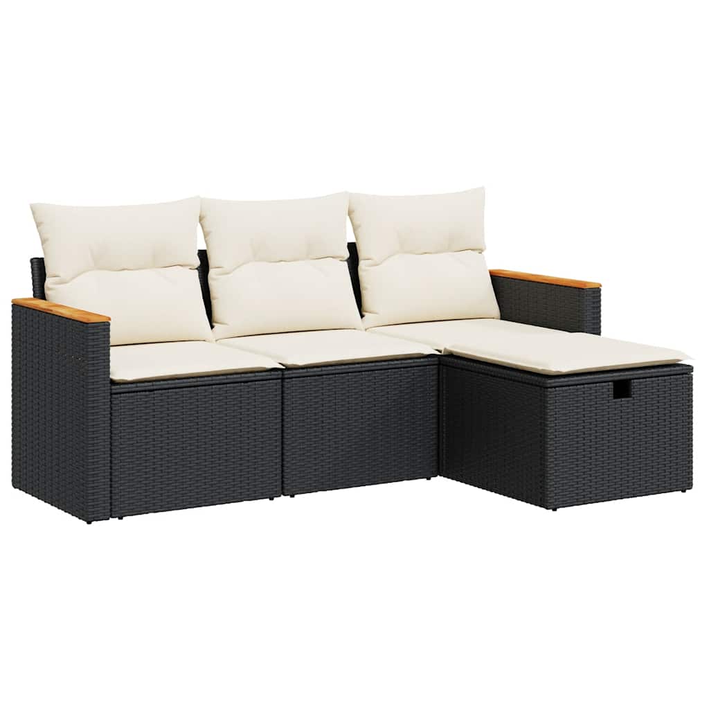 Set Divani da Giardino 4 pz con Cuscini Nero in Polyrattan - homemem39