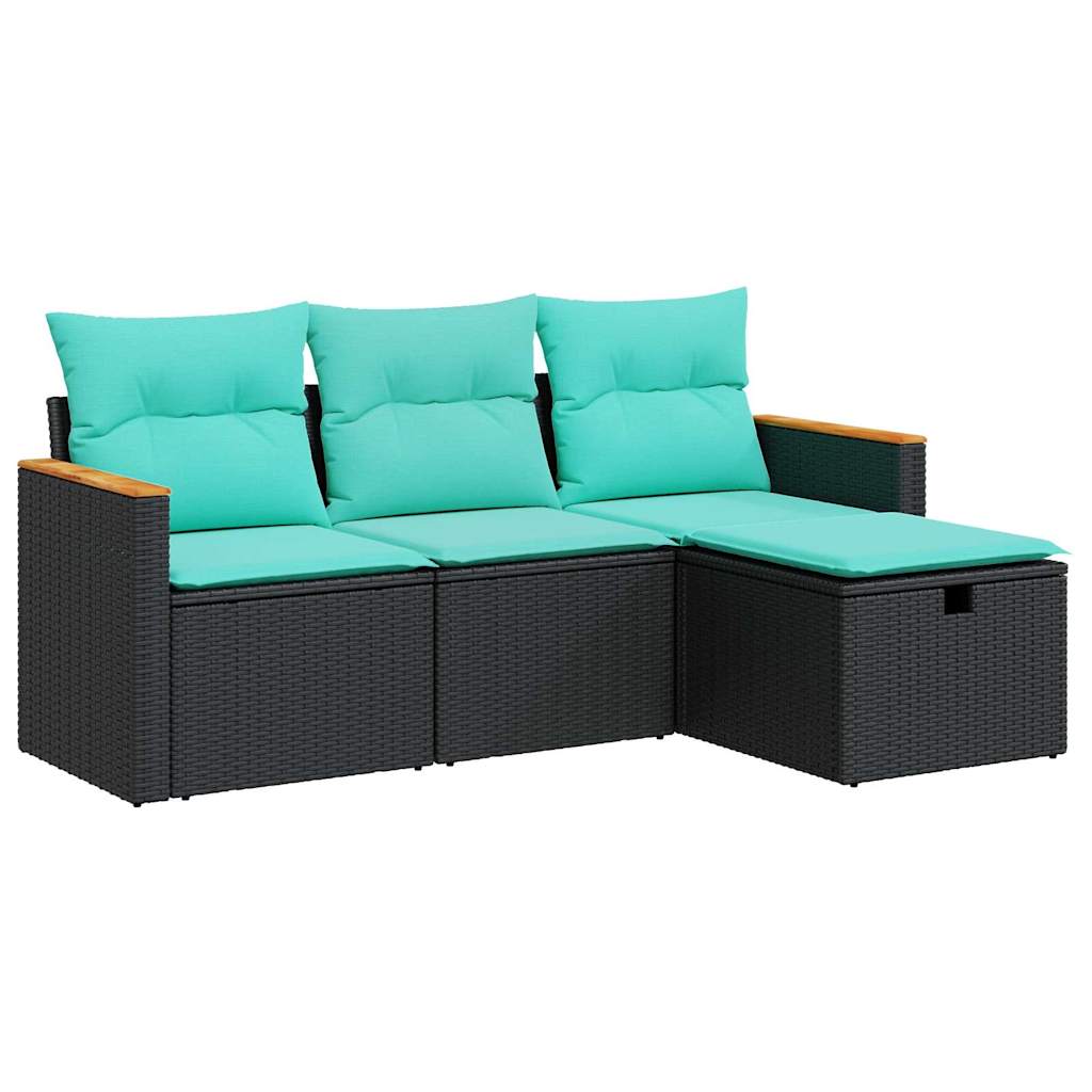 Set Divani da Giardino 4 pz con Cuscini Nero in Polyrattan | homemem39