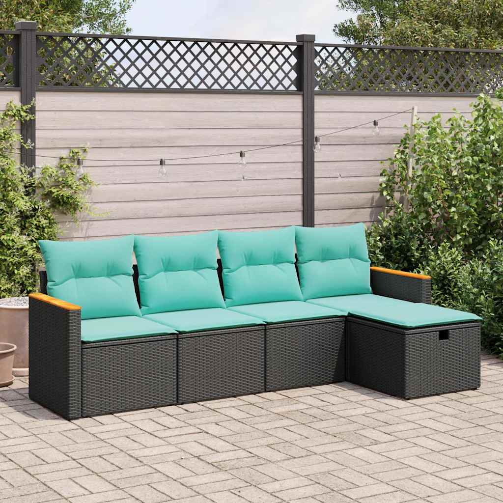 Set Divani da Giardino 5 pz con Cuscini in Polyrattan Nero | homemem39