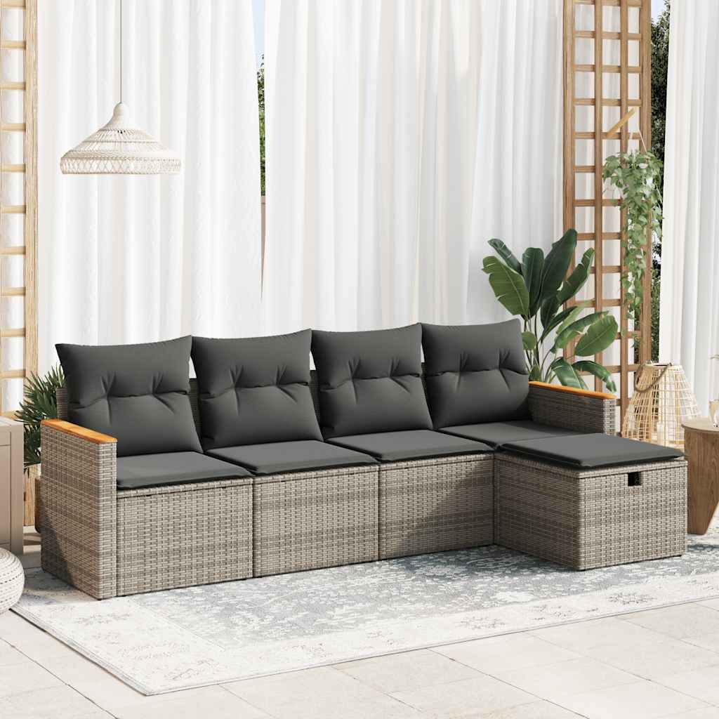 Set Divano da Giardino 5 pz con Cuscini Grigio in Polyrattan | homemem39