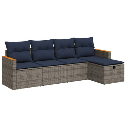 Set Divano da Giardino 5 pz con Cuscini Grigio in Polyrattan | homemem39