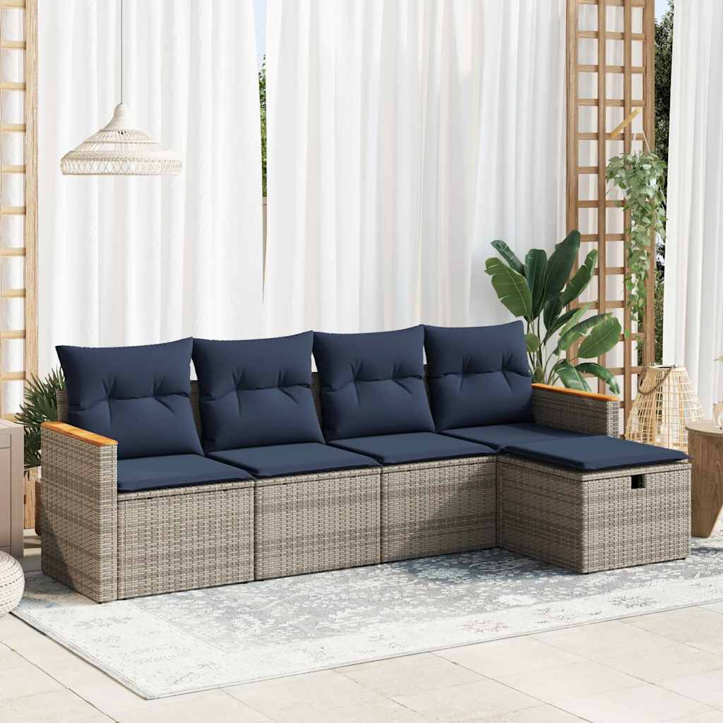 Set Divano da Giardino 5 pz con Cuscini Grigio in Polyrattan | homemem39