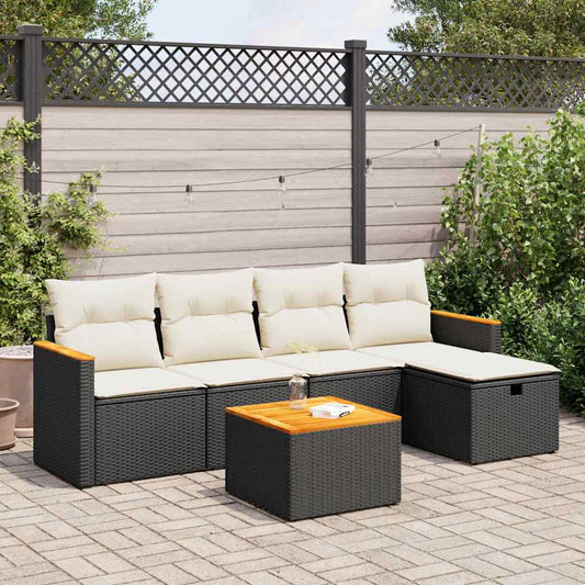 Set Divano da Giardino 6 pz con Cuscini Nero in Polyrattan - homemem39