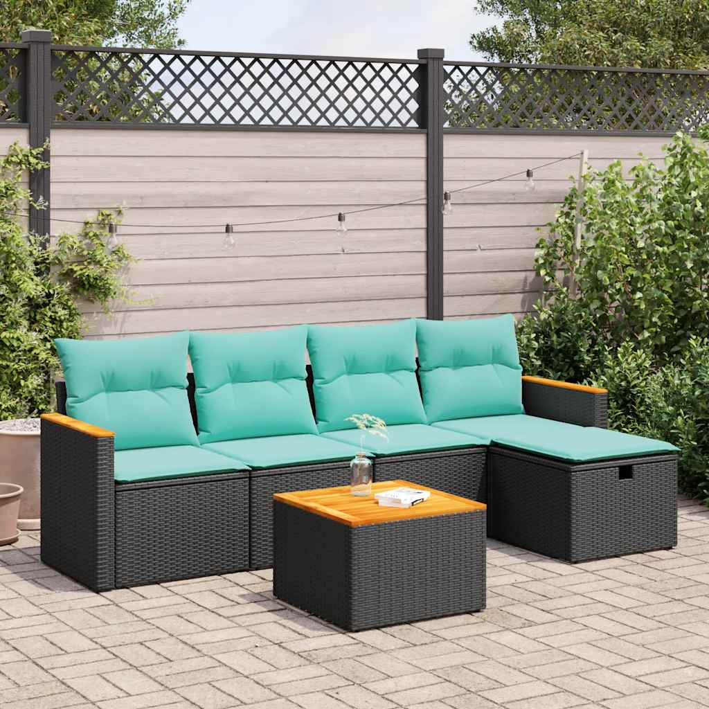 Set Divano da Giardino 6 pz con Cuscini Nero in Polyrattan | homemem39