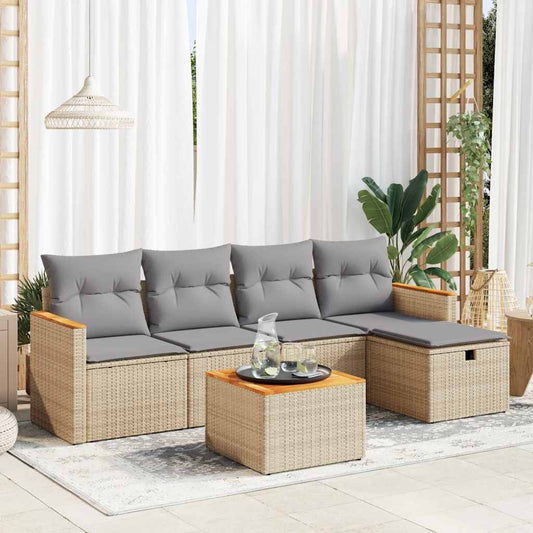 Set Divano da Giardino 6 pz con Cuscini Beige in Polyrattan - homemem39