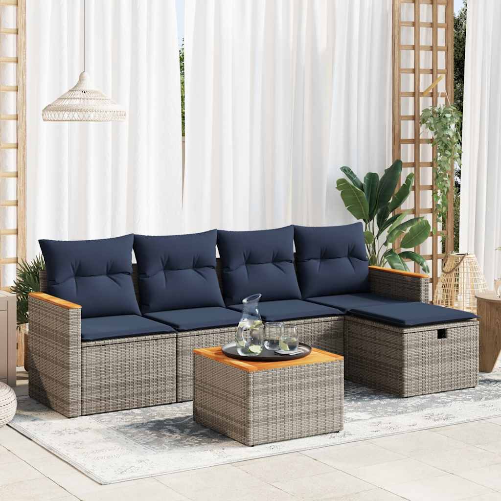 Set Divano da Giardino 6 pz con Cuscini Grigio in Polyrattan | homemem39