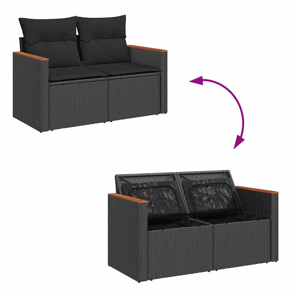 Set Divano da Giardino 6 pz con Cuscini Nero in Polyrattan | homemem39
