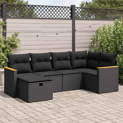 Set Divano da Giardino 6 pz con Cuscini Nero in Polyrattan | homemem39