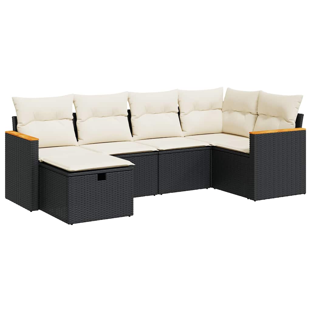 Set Divano da Giardino 6 pz con Cuscini Nero in Polyrattan - homemem39
