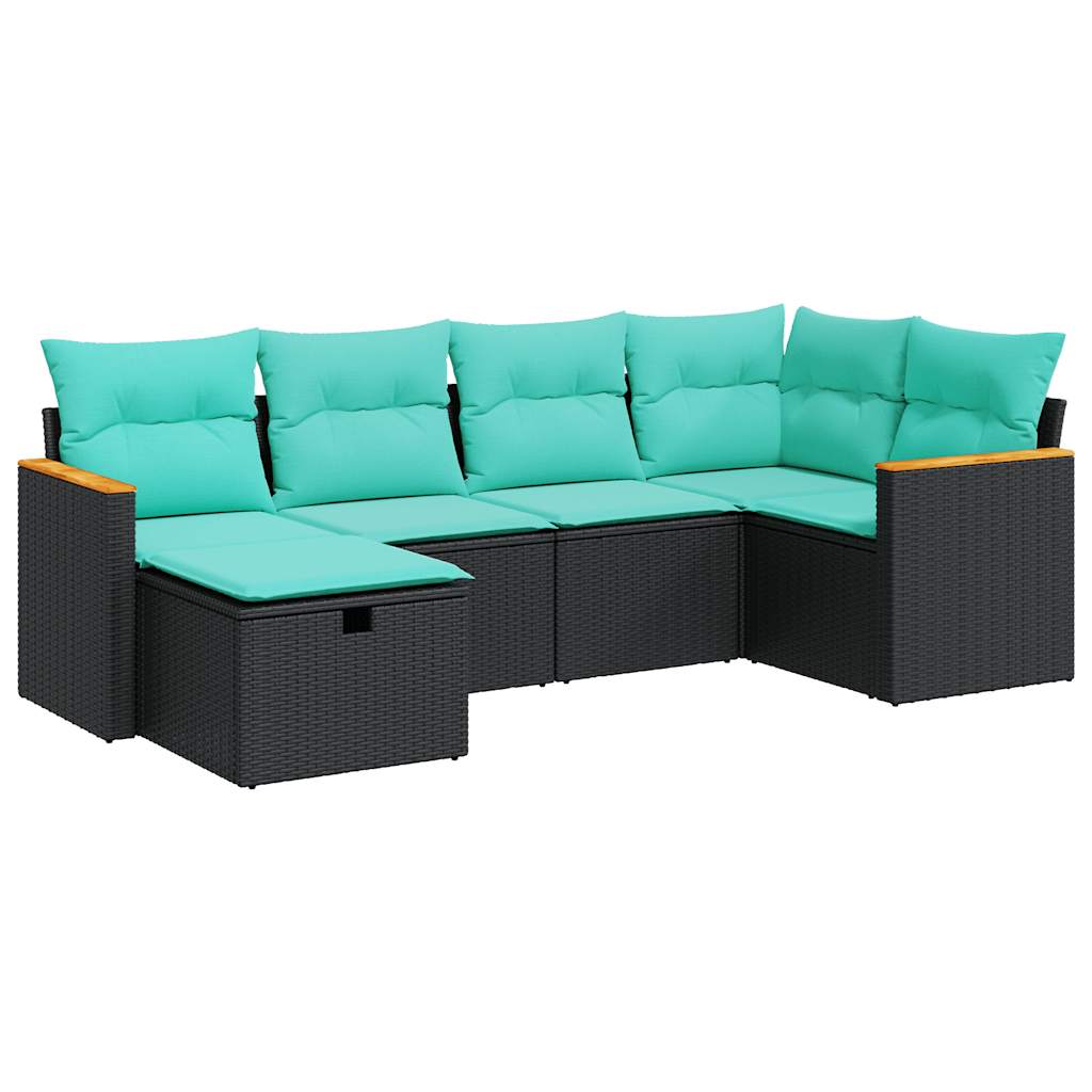 Set Divano da Giardino 6 pz con Cuscini Nero in Polyrattan | homemem39